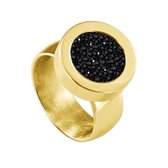 Quiges RVS Schroefsysteem Ring Goudkleurig Glans 19mm met Verwisselbare Zirkonia Zwart 12mm Mini Munt