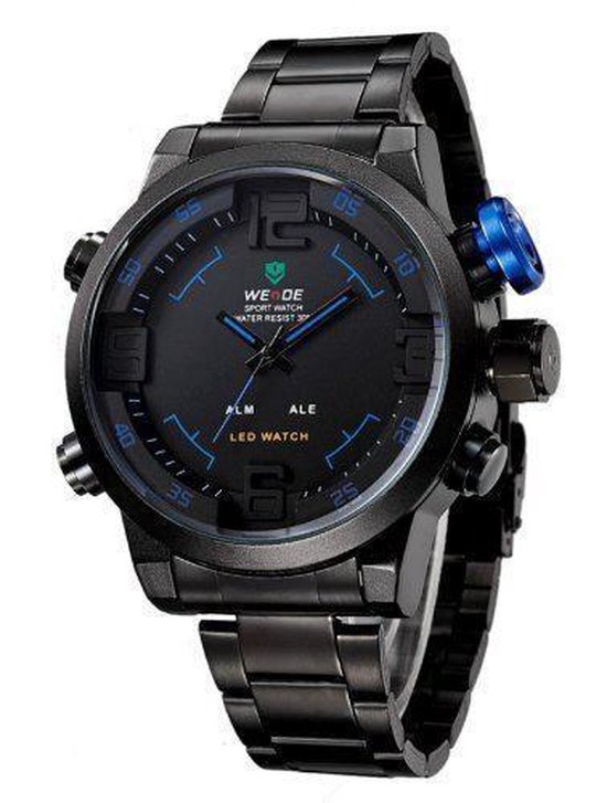 bol.com | Stoere XL XXL Heren / Mannen sport Dual Digitale LED Horloge / Blauw 49mm Van...