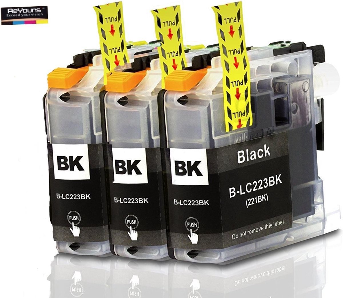 ReYours® Compatible inktcartridge voor Brother LC-223 LC223 Zwart 3 pack - met chip