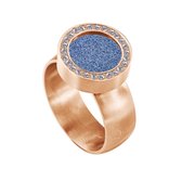 Quiges RVS Schroefsysteem Ring met Zirkonia Rosékleurig Mat 18mm met Verwisselbare Glitter Blauw 12mm Mini Munt