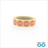 Etiket - Reclame-sticker - 20% korting - rond 16 mm - oranje-wit - rol à 500 stuks