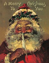Santa - Merry Christmas - Retro wandbord - Xmas - Kerstman - Amerika USA - metaal.