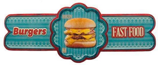 Signs-USA Burgers Fast Food - Retro Wandbord - Metaal - 24x62 cm