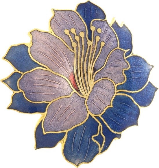 Behave Broche bloem paars blauw - emaille sierspeld - sjaalspeld