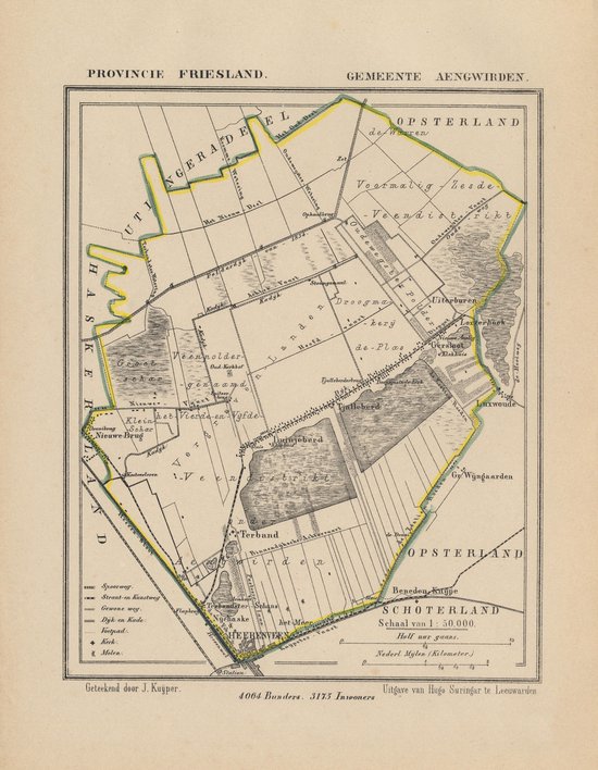 Historische kaart, plattegrond van gemeente Aengwirden in Friesland uit 1867 door Kuyper van Kaartcadeau.com