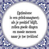 Tegeltje met Spreuk (Tegeltjeswijsheid): Optimisme is een geluksmagneet; als je positief blijft, zullen goede dingen en mooie mensen naar je toe trekken! + Kado verpakking & Plakhanger
