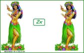 2x Wand decoratie Luau Hula girl - Tropical Thema feest party festival landen