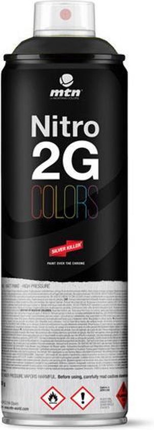 MTN Nitro 2G Mat Zwarte Spuitbus - 500ml, extreem hoge dekkracht