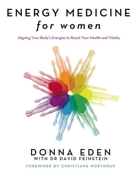 Boek 'Energy Medicine for women' met een cirkelvormige afbeelding van vrouwenlichamen in regenboogkleuren.