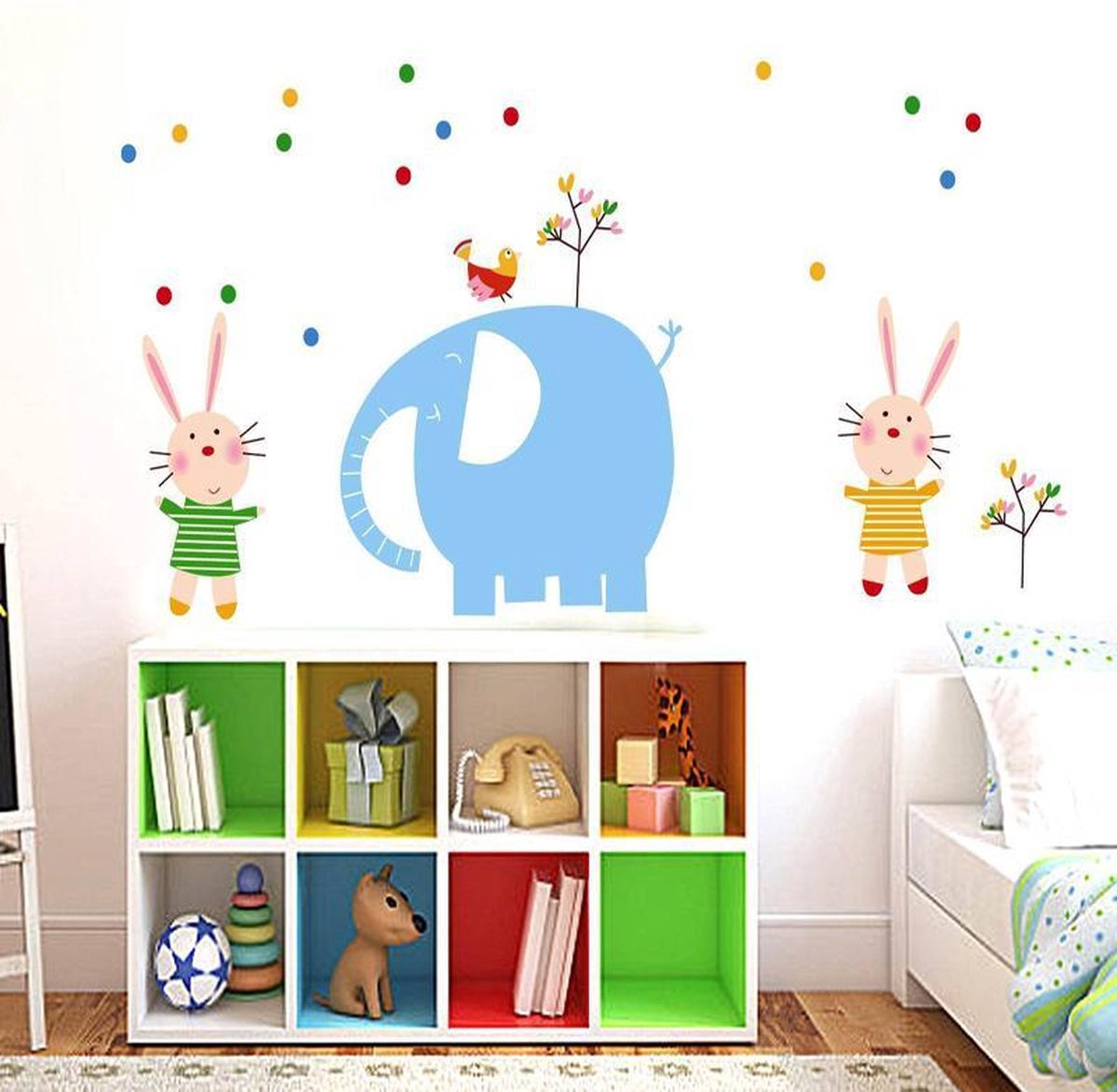 Muursticker olifant - muisjes - kinderen | babykamer - kinderkamer | vrolijk - modern