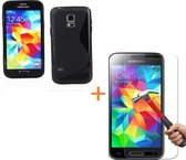 Comutter Silicone cover Samsung Galaxy S5 zwart met tempered glas screenprotector