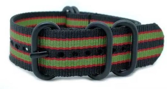 Premium Black Green Red - Zulu Nato strap 20mm - Horlogeband Zwart Groen Rood