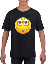 Smiley/ emoticon t-shirt verliefd  zwart kinderen M (134-140)