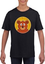 Kinder t-shirt zwart met vrolijke beer print - beren shirt M (134-140)