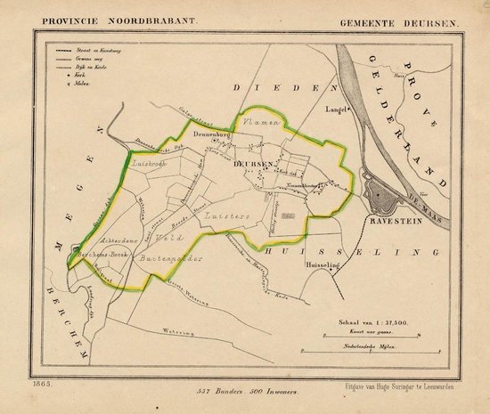 Historische kaart, plattegrond van gemeente Deursen in Noord Brabant uit 1867 door Kuyper van Kaartcadeau.com