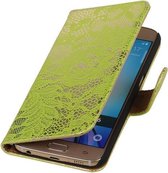 Étui portefeuille Samsung Galaxy S6 de type livre en dentelle verte