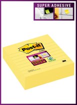 Post-it® Super Sticky Notes, Canary Yellow™, Gelijnd, 3 blokken, 101mm x 101mm, 70 blaadjes