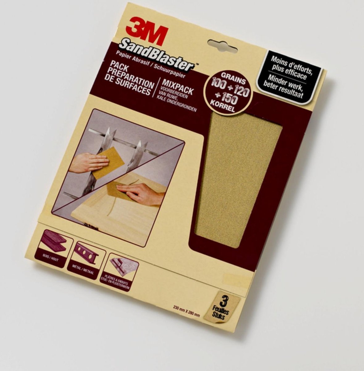 3M™ SandBlaster™ Schuurpapier vellen, 69021, Paars, 23 cm x 28 cm, P100/P120/P150, 3 vellen