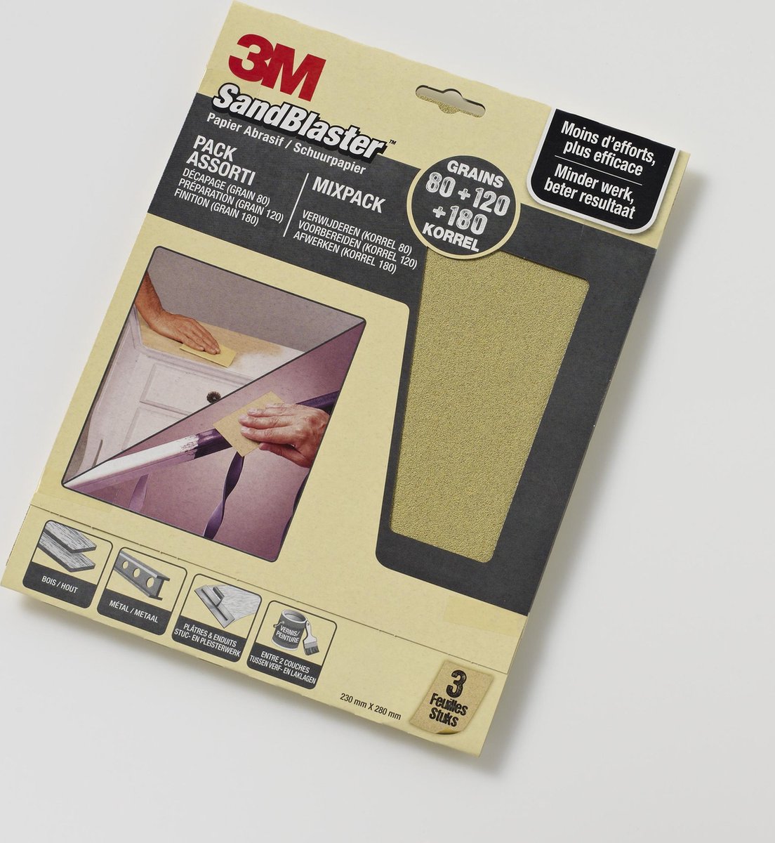 3M™ SandBlaster™ Schuurpapier vellen, 69026, Grijs, P80/P120/P180, 3 vellen