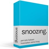 Snoozing - Hoeslaken - Extra hoog - Lits-jumeaux - 200x220 cm - Percale katoen - Turquoise