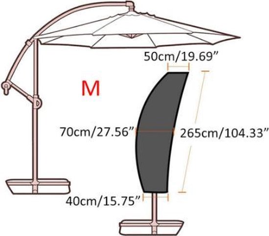 Housse de parasol pour parasol cantilever - 265 cm Premium Quality Zwart - diamètre du parasol 250/350 cm