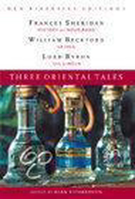 Boekcover 'Three Oriental Tales' met drie flessen, tekst in het Engels.