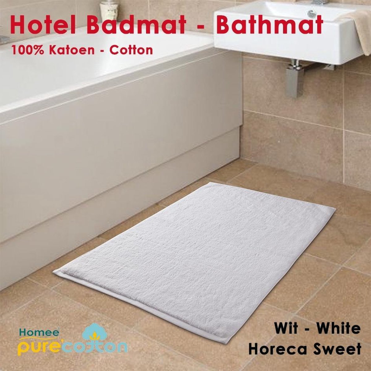 Homéé Hotel badmatten slaapkamer deurmatten 100% katoen 1100g. p/m² Wit 50x80cm - set van 2 stuks