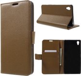 Litchi Cover wallet case hoesje Sony Xperia Z5 Premium bruin