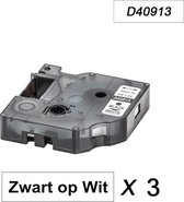 3 x Dymo 40913 Zwart op Wit Standaard Label Tapes Compatible voor Dymo 2000 3500 5500 Label Manager 100 110 120P 150 160 200 210D 220P 260D 280 300 350 360D 400 450 450D / 9mm x 7m