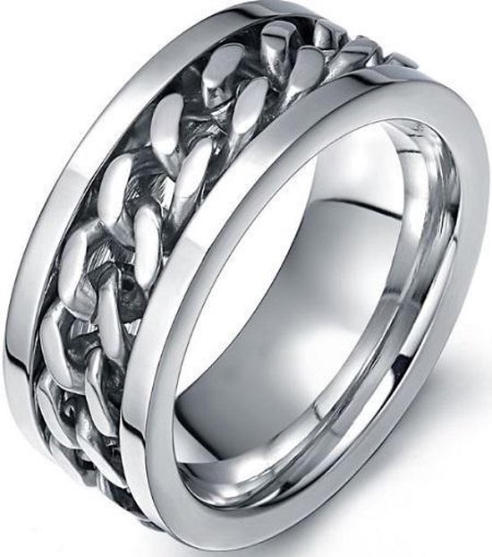 Schitterende Brede Zilver Kleurige Jasseron Ring | Herenring | Damesring | 21.50 mm. (maat 68)