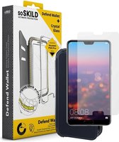 SoSkild Huawei P20 Pro Defend Wallet Impact Case Black and Tempered Glass Transparent