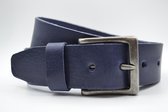 Blauwe Glad Leren Riem - Italiaans Rundleder - Heren Dames Unisex - Taille maat: 85 cm - Totale lengte: 100 cm - Merk: Scotts Bluf