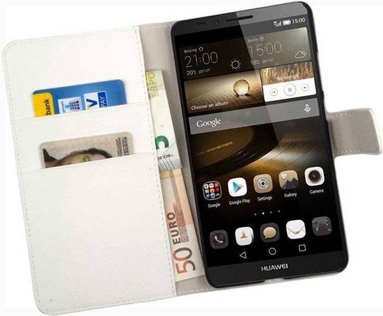 HC Wit Huawei Ascend Mate 7 Bookcase Wallet case Telefoonhoesje