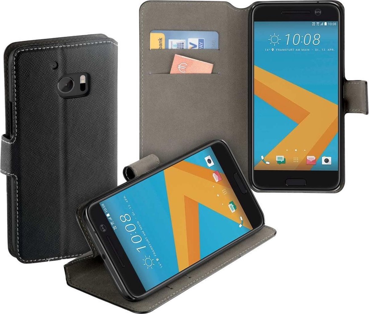 HC zwart bookcase voor de HTC 10 wallet cover