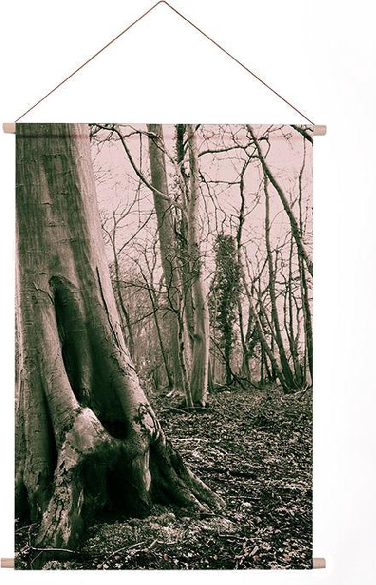 Ideasonthefloor.com - Textiel Poster - Poster Bos - Zwartwit - 90x134 cm (bxl) - Bomen