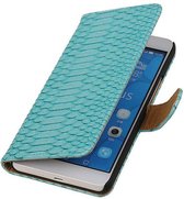 Snake Bookstyle Wallet Case Hoesjes voor Huawei Honor 6 Plus Turquoise