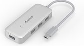Orico - Type-C USB3.0 Hub met 4 Type-A Poorten - 5Gbps - VIA-Chip - Kabellengte 15cm - Zilver