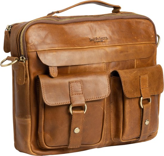 STILORD Nelson business bag men's leather 15.6 inch laptop bag large briefcase shoulder bag vintage cow leather Color:dark - brown
