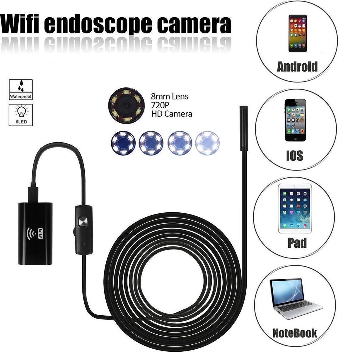 Sans Marque Caméra endoscopique Wifi,Semi Regide 8MM 2.0MP pour Iphone  androide téléphones PC à prix pas cher