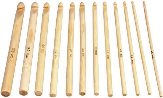 12 Lichte bamboe haaknaalden in verschillende maten 3mm t/m 10mm - NBH®