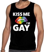 Kiss me i am gay tanktop / mouwloos shirt zwart voor heren - Gay pride kleding L
