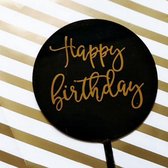 Taartdecoratie Happy Birthday Zwart Goud | Taartversiering Verjaardag