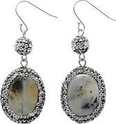 Edelstenen oorbellen Bright Nature Agate Oval - oorhanger - agaat - grijs - sterling zilver - stras steentjes