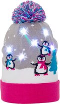 JAP Kerstmuts met lichtjes - Beanie met kerst verlichting - Pinguins