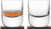 Whiskyglazen 2 - L.S.A. - Whisky Renfrew - met walnoten onderzetter - set van 2 - 70 ml