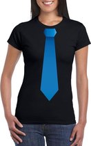 Zwart t-shirt met blauwe stropdas dames M