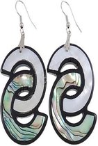 Parelmoeren oorbellen Abalone Double C - oorhangers - parelmoer - sterling zilver (925) - multi color - statement oorbellen - zilver