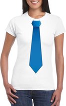 Wit t-shirt met blauwe stropdas dames XL