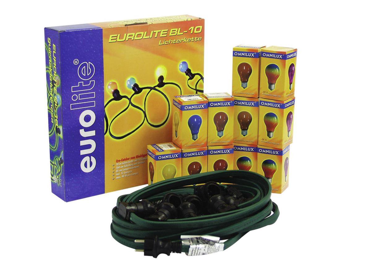 EUROLITE Feestverlichting – Prikkabel – lichtsnoer – 10x E27 – inclusief lampen – 10m – Binnen & Buiten