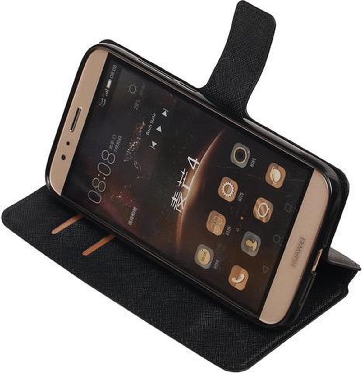 BestCases.nl Zwart Huawei G8 TPU wallet case booktype hoesje HM Book